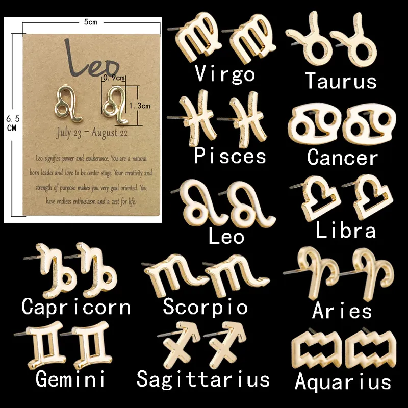 12 Constelación Símbolo Stud Pendientes Signo Zodiaco Regalo de Joyería para Mujeres Astrología Escorpio Leo Aries Pendientes