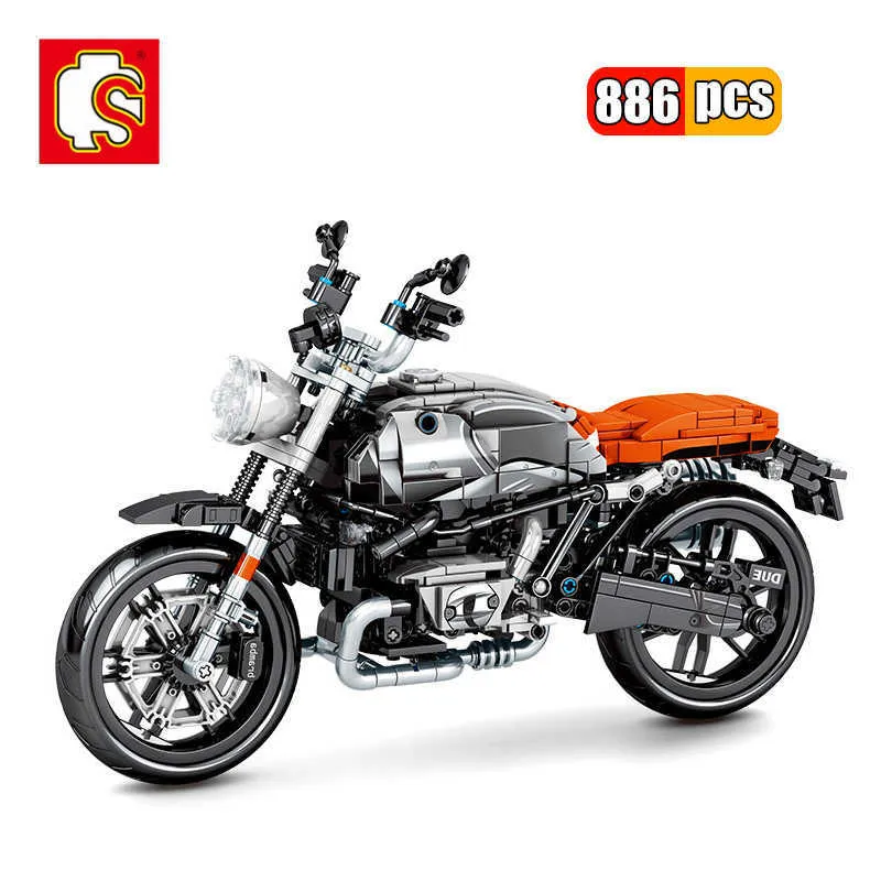 Sembo 886PCS Mekanisk Latte Motorcykel Byggnadsblock Stad Högteknologiska Racing Motorbike DIY Modellfordon Tegel Leksaker för barn Q0624