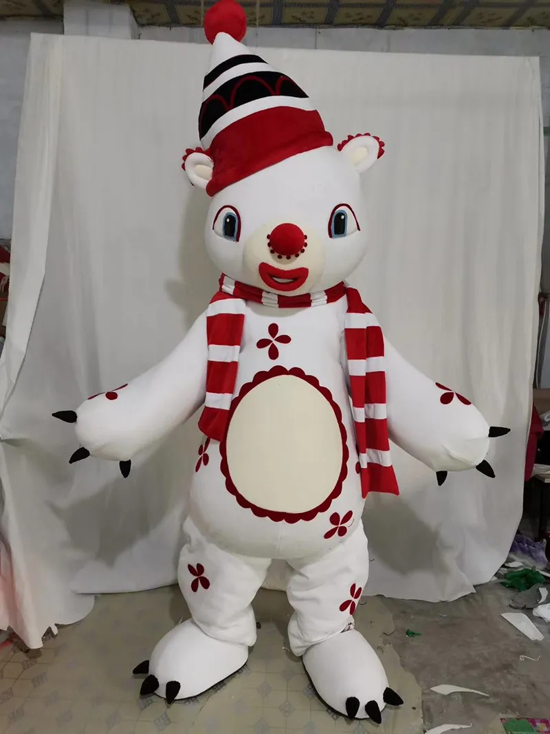 Halloween söt vit björn maskot kostym hög kvalitet skräddarsy tecknad anime tema tecken vuxen storlek jul karneval fancy klänning