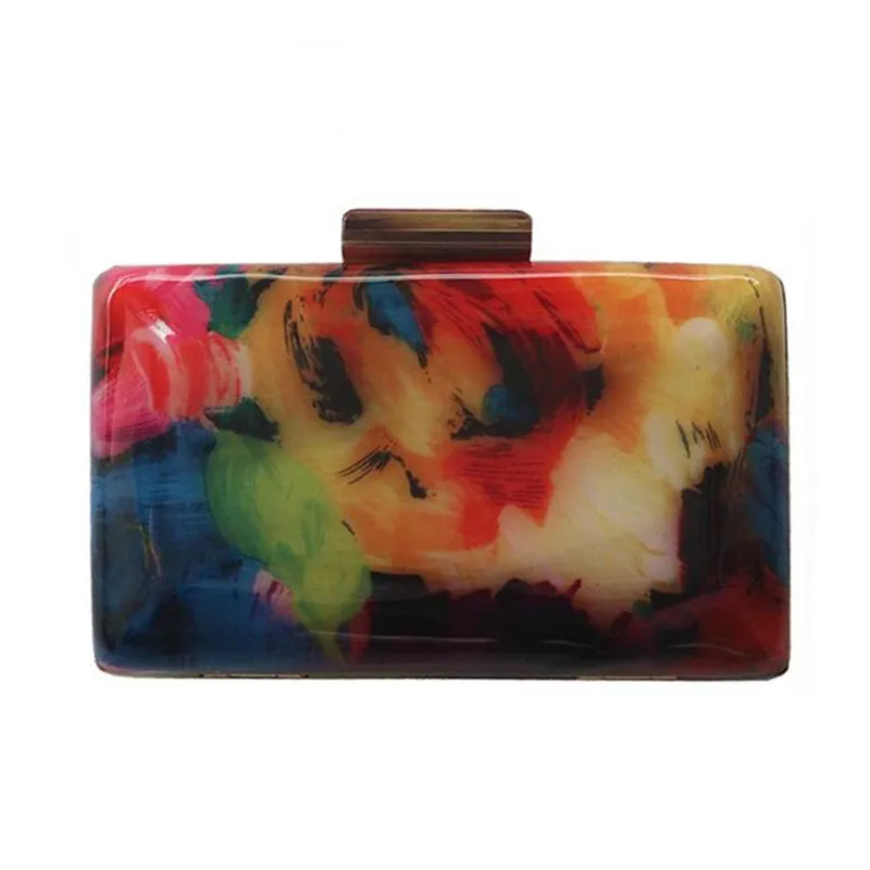 Pochette acrylique femme soirée impression colorée motif aléatoire femmes épaule pochettes sac à main