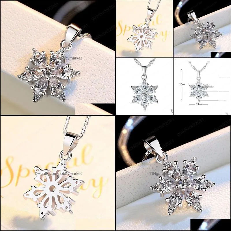 S925 Sterling Silver Pendant Necklace Lucky Snowflake Charms Necklaces Wholesale