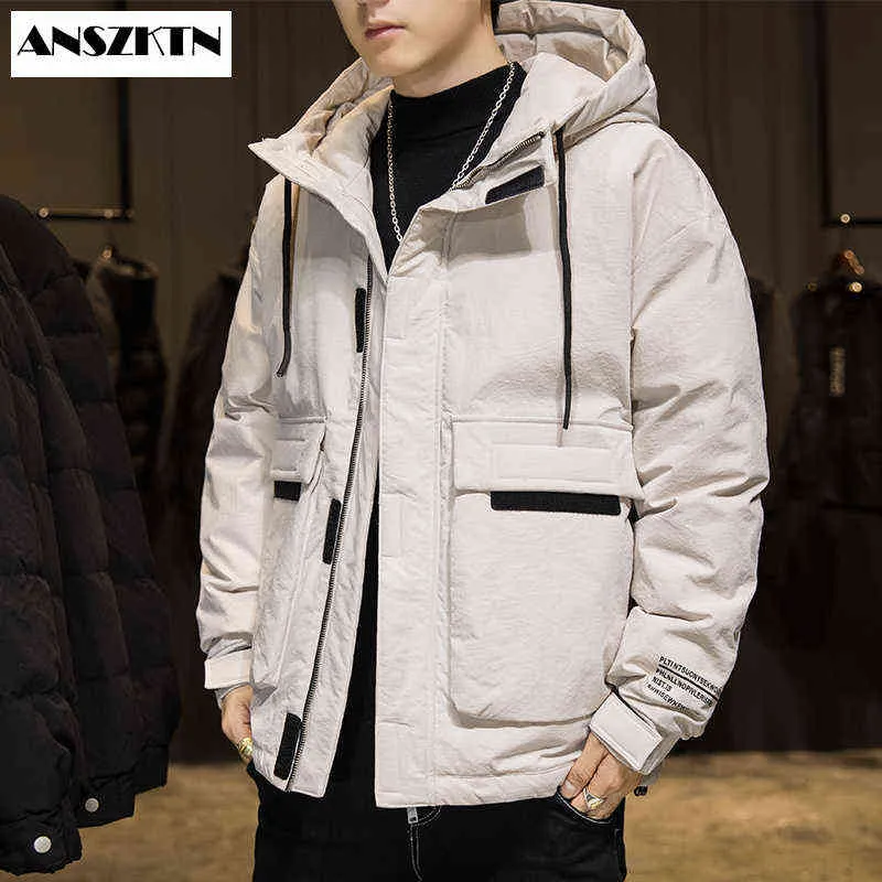 ANSZKTN nouvelle arrivée hommes hiver mi-long à capuche Parker manteau doudoune hiver 80% blanc duvet de canard veste épaissir Outwear Y1103