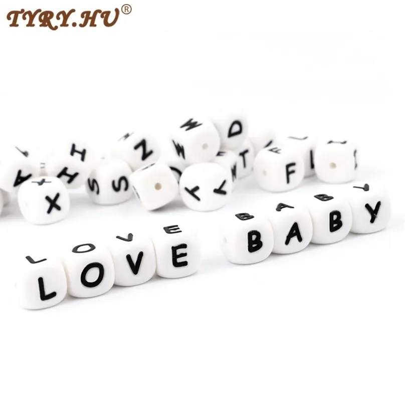TYRY.HU 100Pc Chewing Silicone Beads BPA-Free 12mm Alphabet Letter For Teething Baby Pacifier Chain DIY Accessories 211106