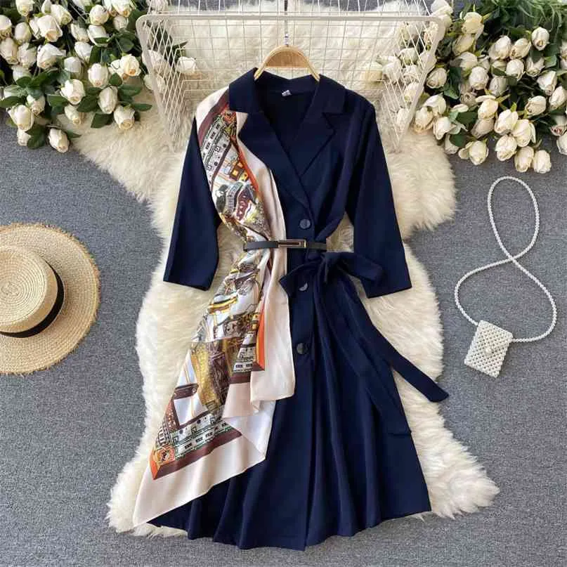 Abbigliamento donna Moda Colletto del vestito Retro doppiopetto Slim Abito a trapezio Vintage Harajuku Lavoro OL Abiti S537 210527