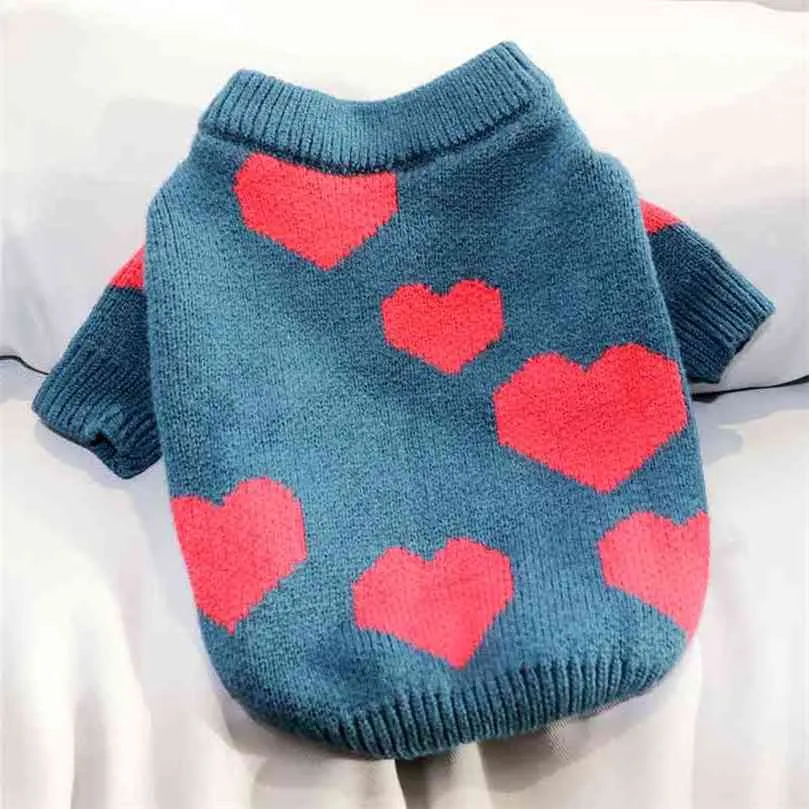 Outono e inverno roupas amor impressão pet teddy gato bichon pomeranian vip cão pequeno schnauzer malha suéter 210910