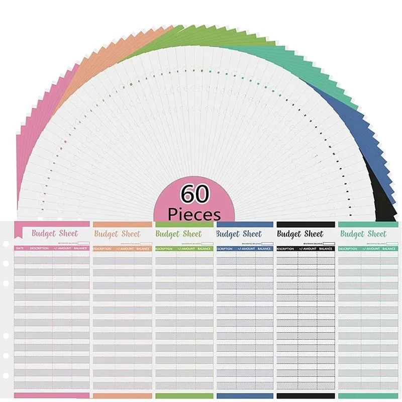 Emballage cadeau 60 pièces A6 papier budgétaire de suivi des dépenses avec trou d'abonnement enveloppes de trésorerie adaptées pour la budgétisation portefeuille planificateur