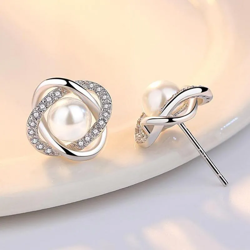 Stud Silver Plated Earrings Pearl Crystal For Women Earing Jewelry Zircon Earings Earring OCF101