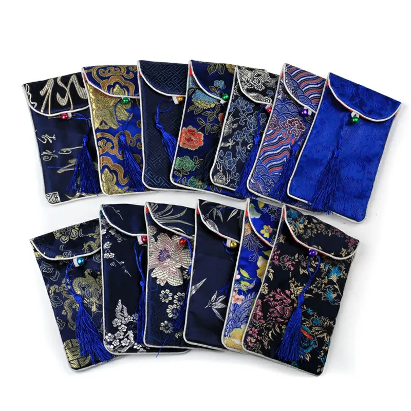 Tassel Neck rope Cell Phone Bag Cover Chinese Silk Brocade Glasses Pouches Jewelry Packaging Storage Pocket1415822