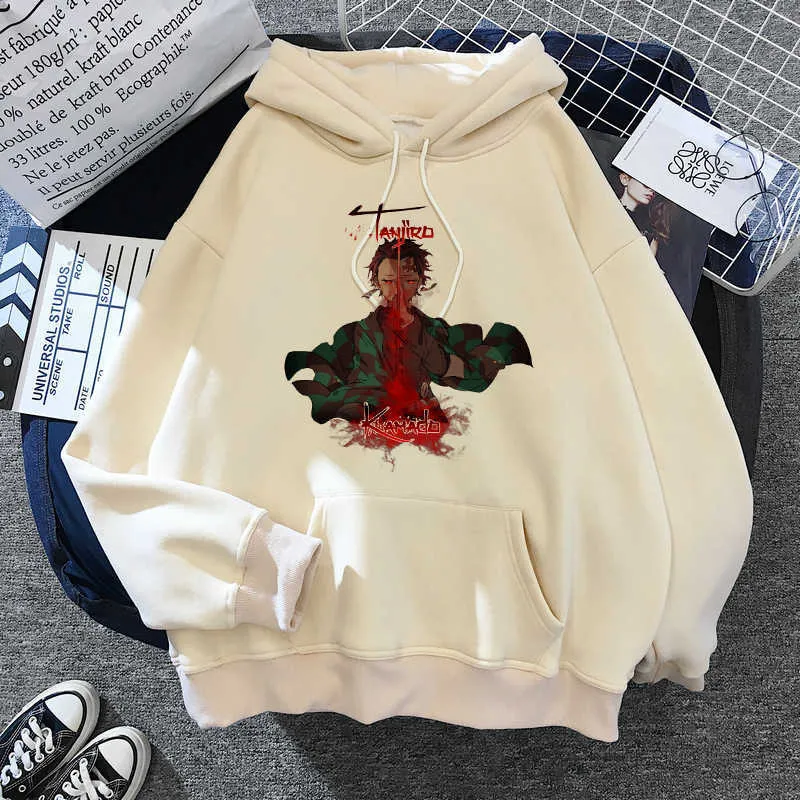 90s Demon Slayer Anime Tanjiro Nezuko Hoodie Sweatshirt Women Korean Kpop  Street Style Sweatshirt girl Streetwear Sudadera Mujer H0909