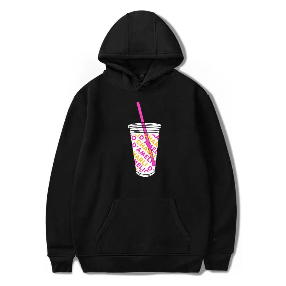 2020 Ice Coffee Splatter Hoodies Charli Damelio Merch Sweatshirts Män och kvinnor Oversized Pullover Unisex Costume Tracksuit x0629