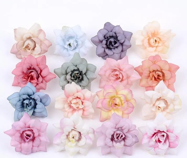 Fleur artificielle 4.5 cm Soie Rose Tête Pour Mariage Maison Nouvel An Décoration DIY Garland Scrapbook Cadeau Boîte Artisanat Fleur GC522