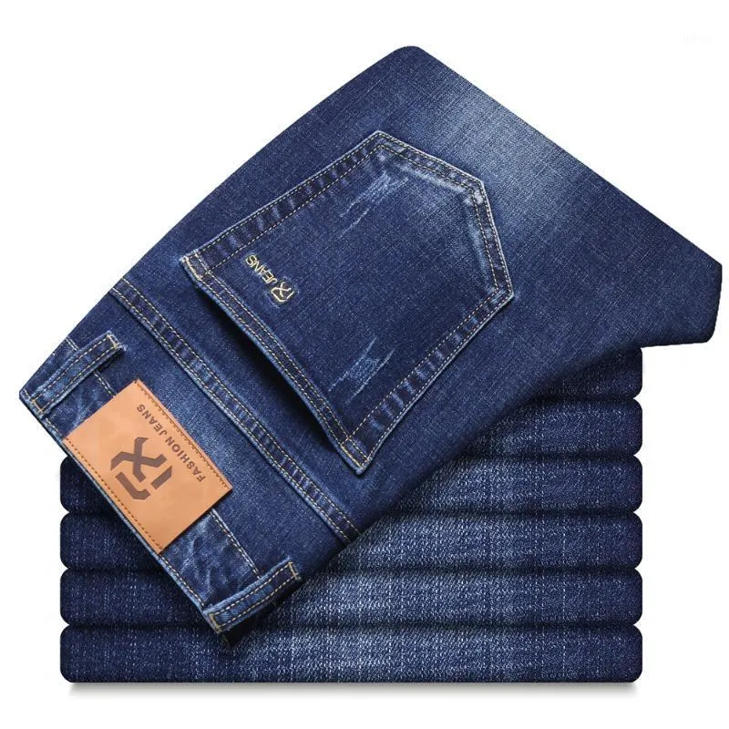 Autumn Men's Slim Blue Jeans Business Casual Cotton Stretch Regular Fit Denim Pants Male Brand Black Trousers