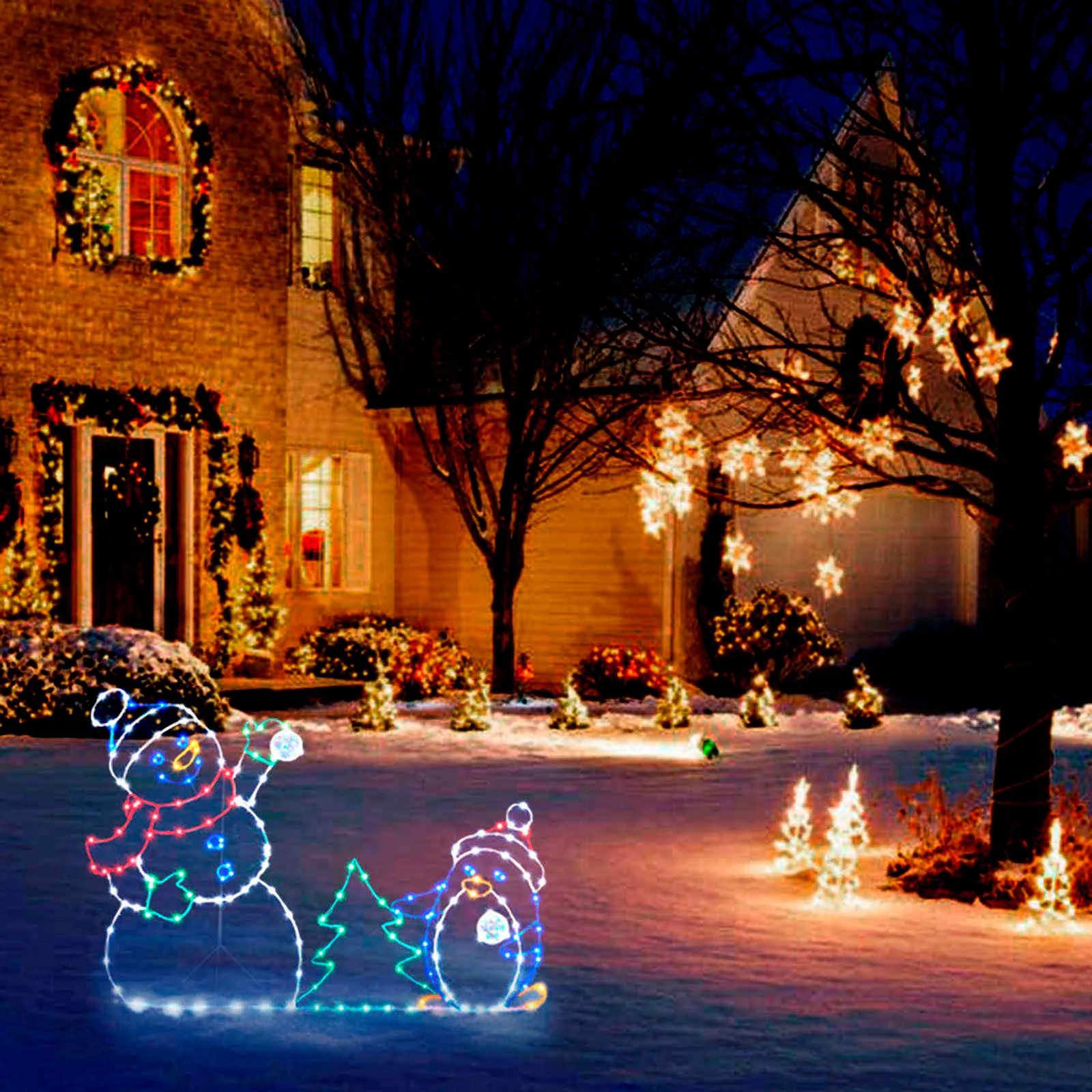 2021 Happy Active Light String Cadre Décor Drôle Animé Snowball Fight Christmas Yard Décoration En Plein Air Santa Paysage Ornement Navidad