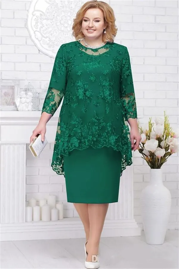 Lace of the Bride She Plus Size sequin dress with Half Sleeves - Knee Length Two-Piece Wedding Guest Outfit in Plus Size