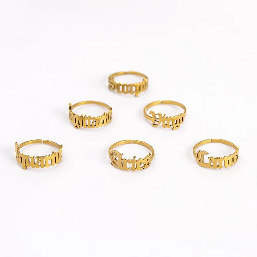 Golden 12 aço inoxidável Constell Band Rings Gold Horoscope Sign Ping Ring tow para homens homens jóias de moda Will e Sandy