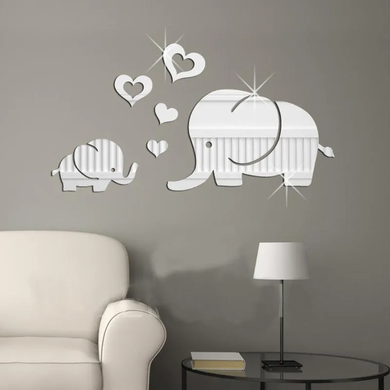 Adesivos de parede estilo cartoon elefante espelho etiqueta removível decalque impermeável decalque casa sala de estar quarto decoração