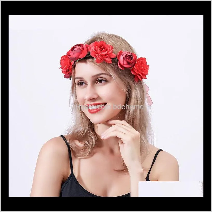 amazon top seller 2019 charming fancy beauty women headdress flower wholesale custom rose garland bridal garland