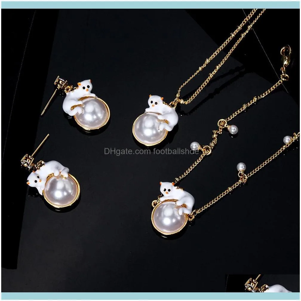 France Taobao family sells l well kitten in Earrings Bracelet Necklace Set Gold Plated oil dripping jewelry