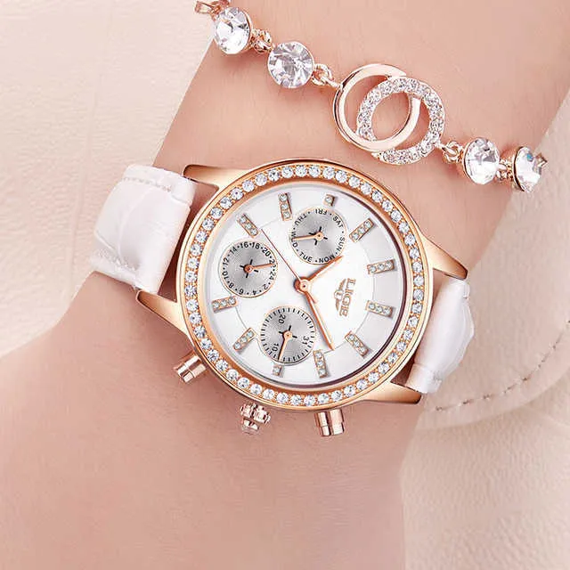 Lige top luxuoso marca mulheres assiste lazer moda couro quartzo senhoras diamante vestido relógio feminino presente relogio feminino + box 210527