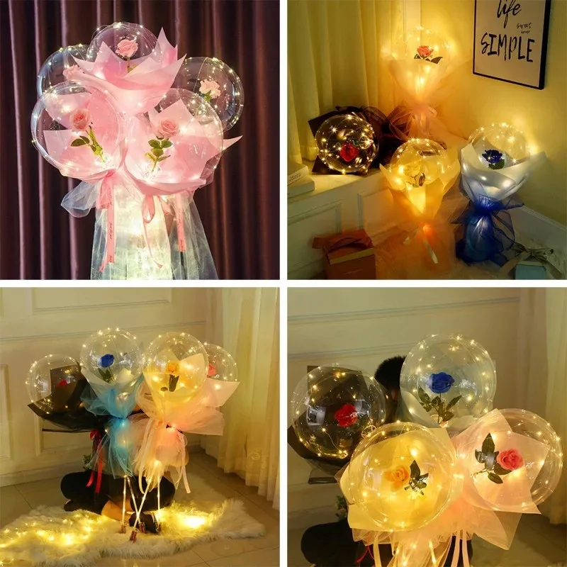 Bouquet di palloncini luminosi Globi romantici LED Rose Bobo Ball Natale Halloween Regalo di San Valentino Festa di compleanno Decorazione di nozze