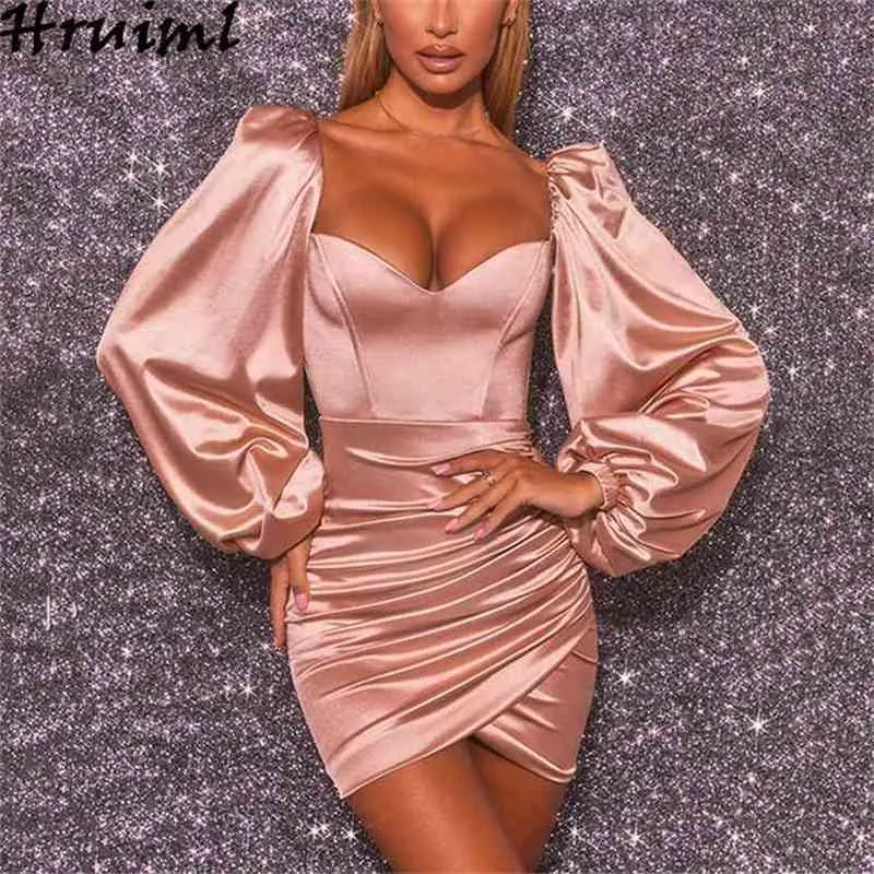Sexig klänning Kvinnor Backless Ruched Skinny Club Mini Fashion Sale Solid Färg Elegant Långärmad 210513