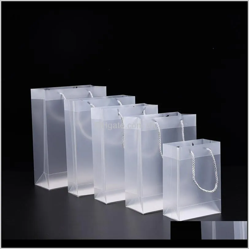 8 Size Frosted PVC plastic gift bags with handles waterproof transparent PVC bag clear handbag party favors bag OWB2667
