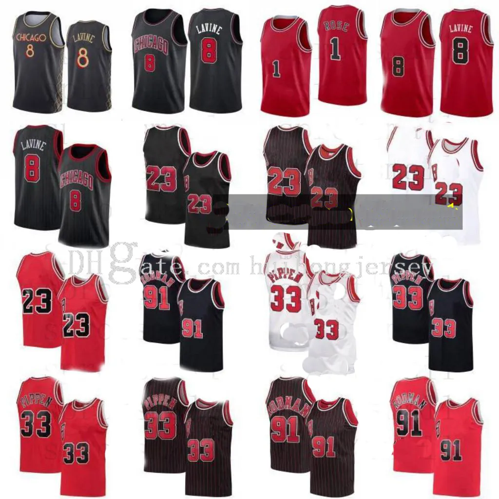 Zach 8 Lavine City Derrick 1 Rose Basketball Jersey Mens 23 Dennis 91 Rodman Scottie 33 Pijpen Rood Wit Zwart Streep Shirt