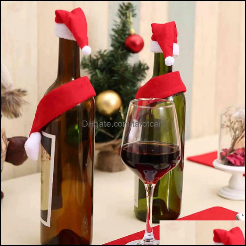 2PCS/Set Christmas Hat Wrap Scarf Wine Bottle Cover Decorations New Year Party Bottles Dinner Table Decor Household Xmas Decoration wzg