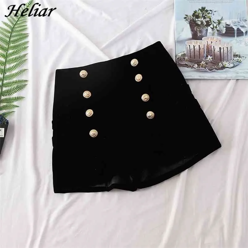 Heliar shorts mulheres black botão up casual zíper voar shorts de lã feminina elegante shorts de lã para as mulheres outono inverno 210323