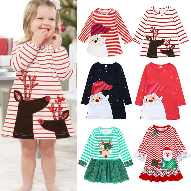 2021 Baby Girl Casual Dress Christmas Kids Dress Söt Barnkläder Toddler Girl Clothes Christmas Dresses for Girls Gift G1026