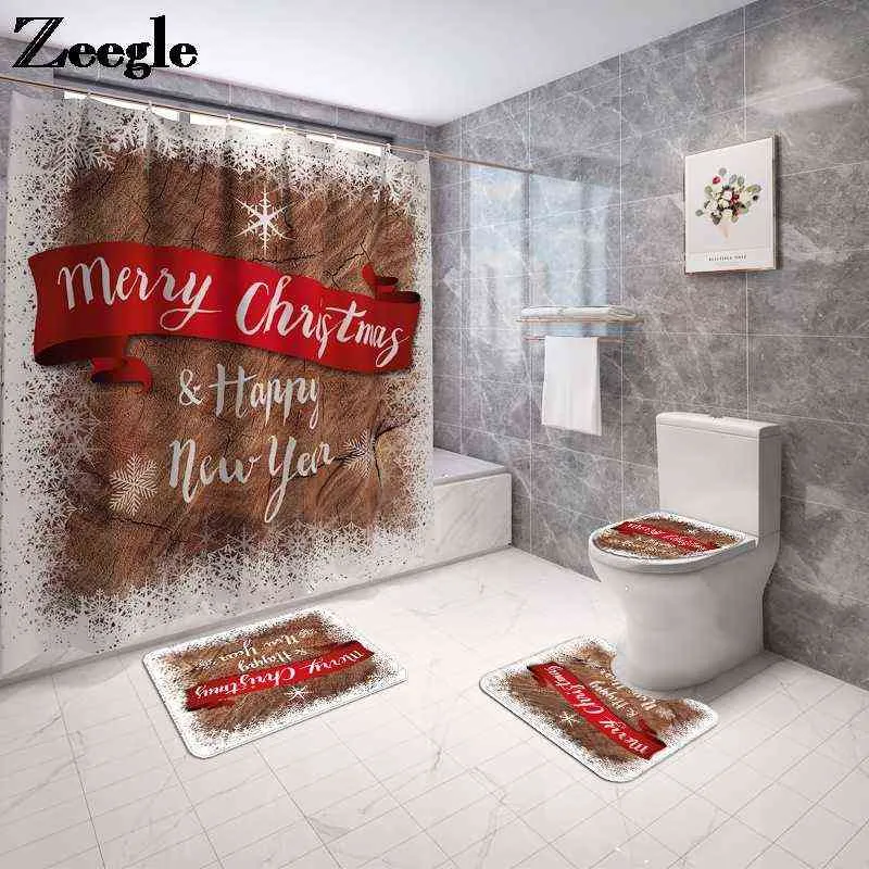 Christmas Carpet Toilet Seat Cover Mat Bathroom Non-slip Mat Set Waterproof Carpet Bath Rug Flannel Mat in the Bathroom