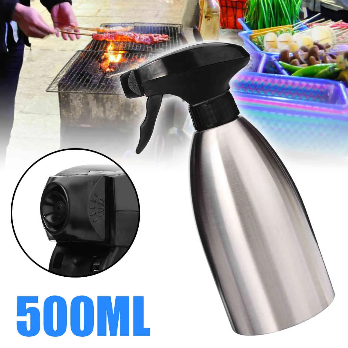 500ml Stainless Steel Oil Spray Bottle Kitchen Oil Sprayer Olive Oil Can Pot For Barbecue Cooking Tool