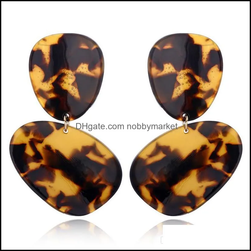 Fashion Tortoise Color Leopard Print Ear Studs Acrylic Acetic Acid Sheet Geometric Circle Square Long Drop Earrings Women Animal Ear