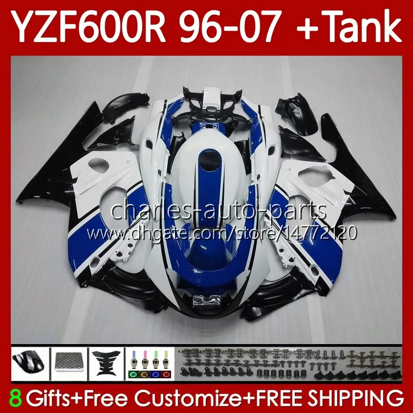 Fairings +Tank For YAMAHA YZF600R Thundercat YZF 600R 600 R 96 97 98 99 00 01 02 07 Body 86No.121 YZF-600R Blue white 1996 2003 2004 2005 2006 2007 YZF600-R 96-07 Bodywork