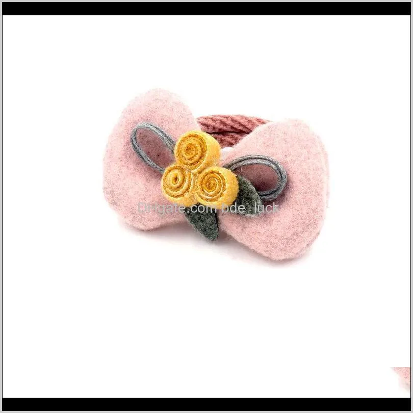Korean Version of The New Children`s Hair Ring Woolen Bow Rubber Band Girl Children Sweet Flowers Hair Rope Accessories