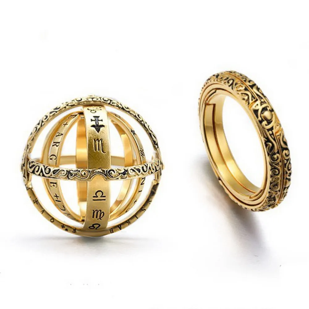 Anelli a sfera astronomici vintage per donna, uomo, gioielli con anello a dito cosmico rotante complesso creativo
