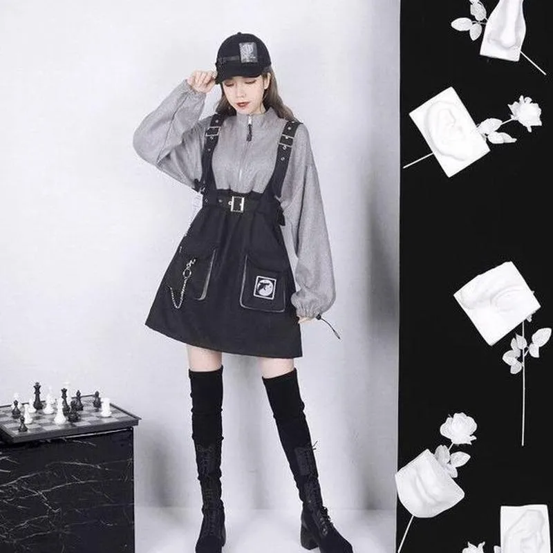 Punk Dress Women Streetwear Gothic Harajuku Goth Long Sleeve