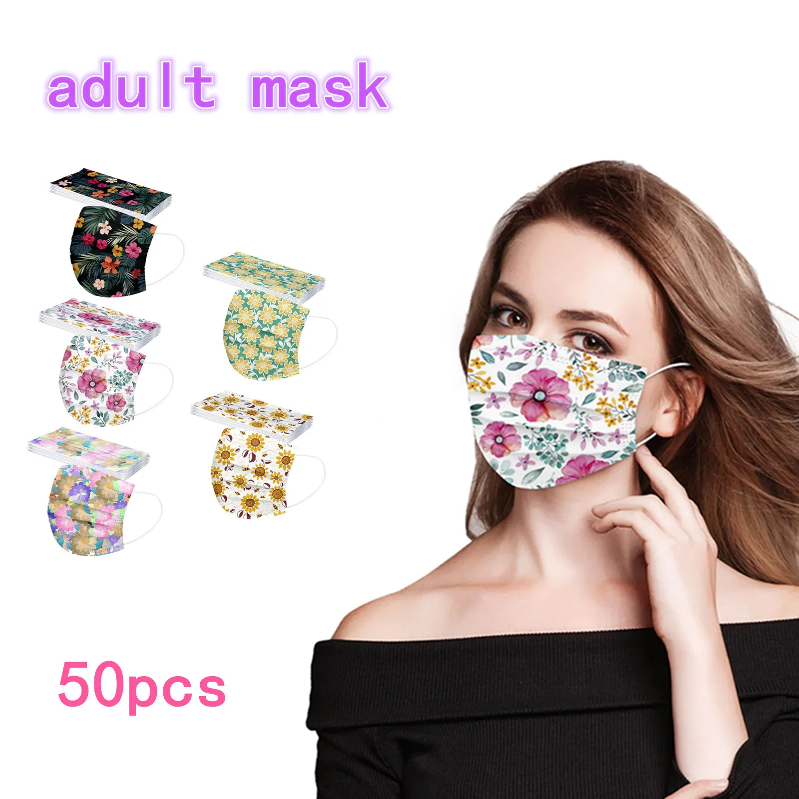 Disposable Adult Flower printing masker beschermende drielaags ademend niet-geweven stof