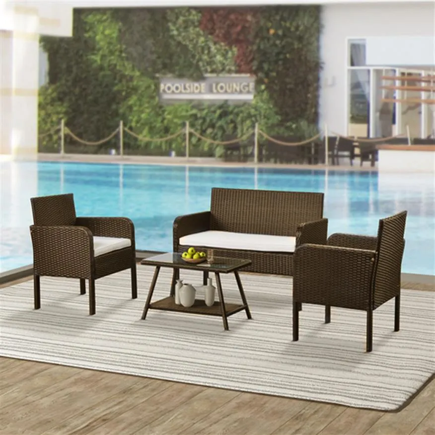 U_Style 4 Piece set Rattan Sofa sets Seating Group with Cushions, Outdoor Ratten sofa US stock a29