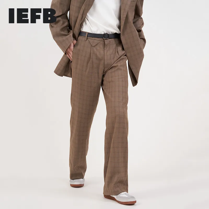 Calças causais dos homens de IEFB Moda solta Manta Vintage Calças Reta Primavera Verão Solto Leg Wide Pants 9Y6203 210524