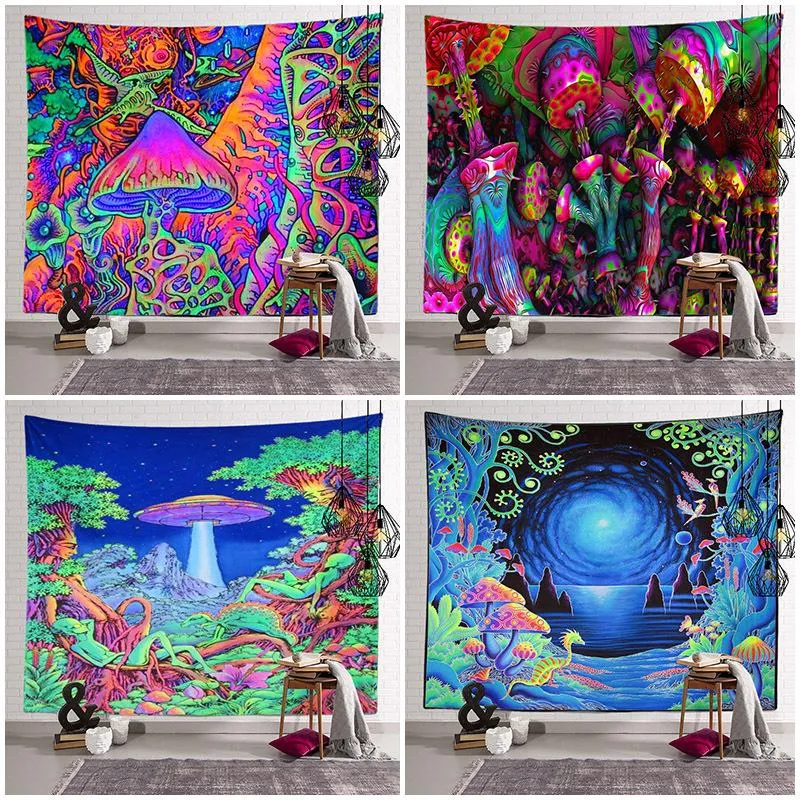 Tapestries Mushroom Tapestry Hippie Colorful Art Tapiz Wall Hanging 3D Print Trippy Room Decoration 150*130cm/200*150cm