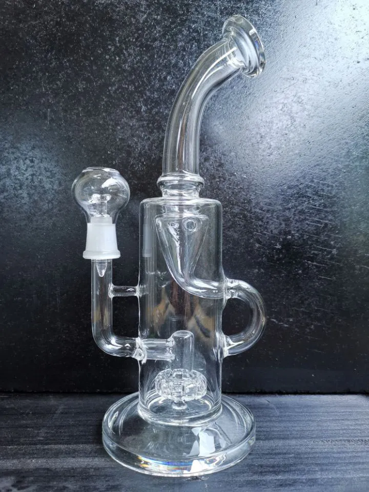 Bong 9,5 Zoll hoch Ölbrenner Dab Rig Glas Bohrinseln Recycler Rauchwasserpfeife klar grün Verbindungsgröße 14,4 mm Glas Recycler Bohrinsel Cheechshop Verkauf