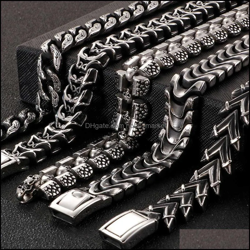 Enlace, pulseras de cadena Joyería Hiphop Skl Pulsera para hombres Acero inoxidable Cool Mens Aessories Gothic Biker Male Drop 210619 Entrega 2021 V2