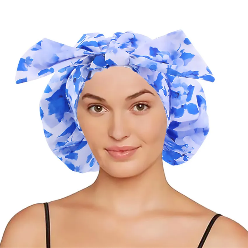 2021 fiore stampato cappelli cappelli riutilizzabili arco annodato donne annodato orlo elastico per capelli impermeabile tappo doccia dei capelli turbante