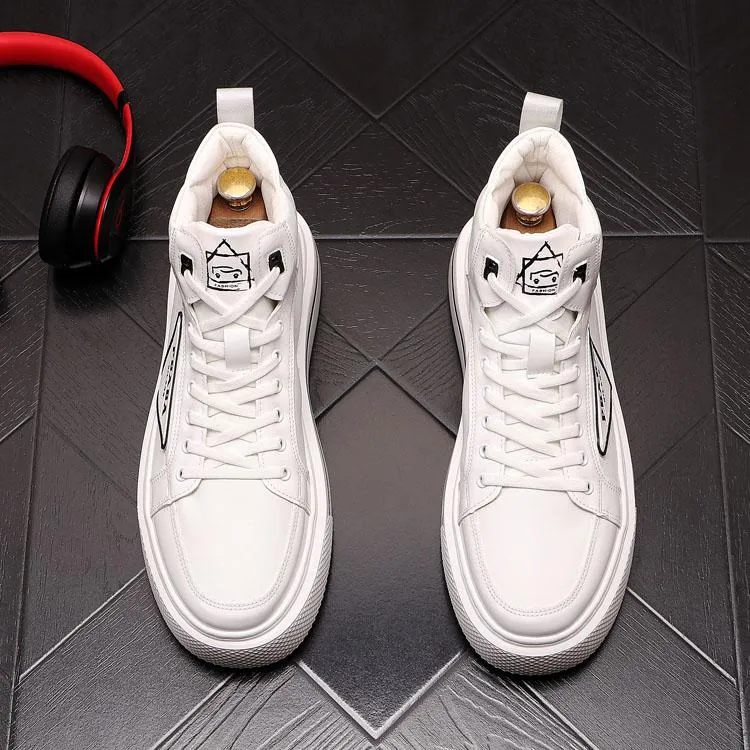 Marque européenne américaine White Men's Sneaker Trend High Top Platform Chaussures Designers de mode Printemps Designer Vulcanized Lace Up Casual Mocassins N57