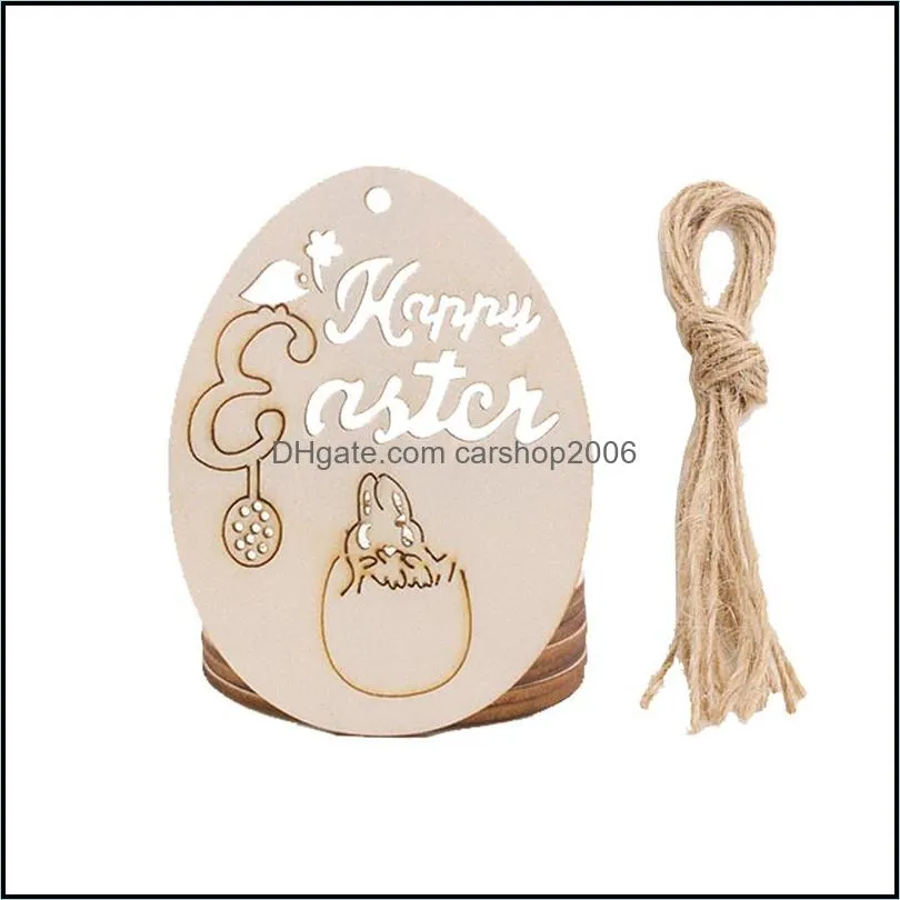 Easter Wooden Eggs Chips Wood Hanging Pendant Decor Diy Party Supplies Hanging Tags Happy Easter Wall Ornament JK2002