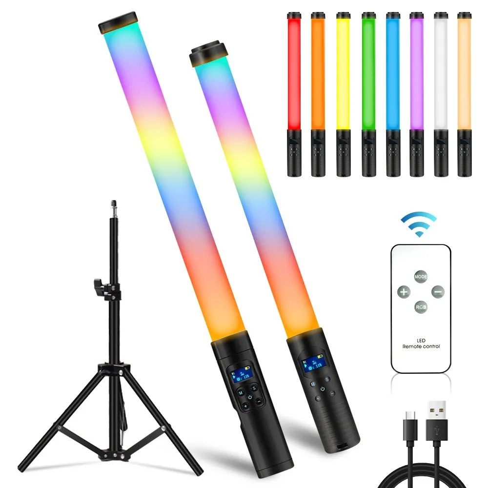 RGB LED Handhold Light Stick Bacchetta Luce di riempimento colorata con supporto per treppiede Illuminazione fotografica Flash Speedlight 3000-6500K