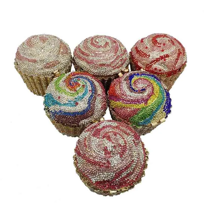 Butik De Fgg Kadınlar Mini Cupcake Debriyaj Akşam Çanta Kristal Düğün Çanta Ve Çanta Gelin Parti Elmas Minaudiere 210823