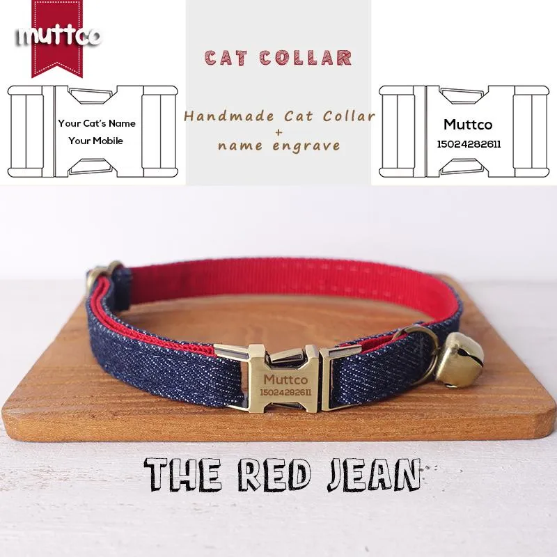 Cat Collars & Leads MUTTCO Retail Handmade Engraved High Quality Metal Buckle Collar For THE RED JEAN Design 2 Sizes UCC038T