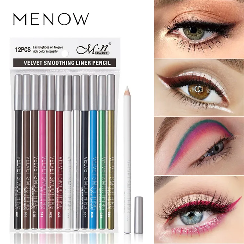 12pcs / lot Menow Moisturizing Care Waterdicht Duurzaam Eyeliner Lip Potlood Duurzaam Kleur Oog Make-up